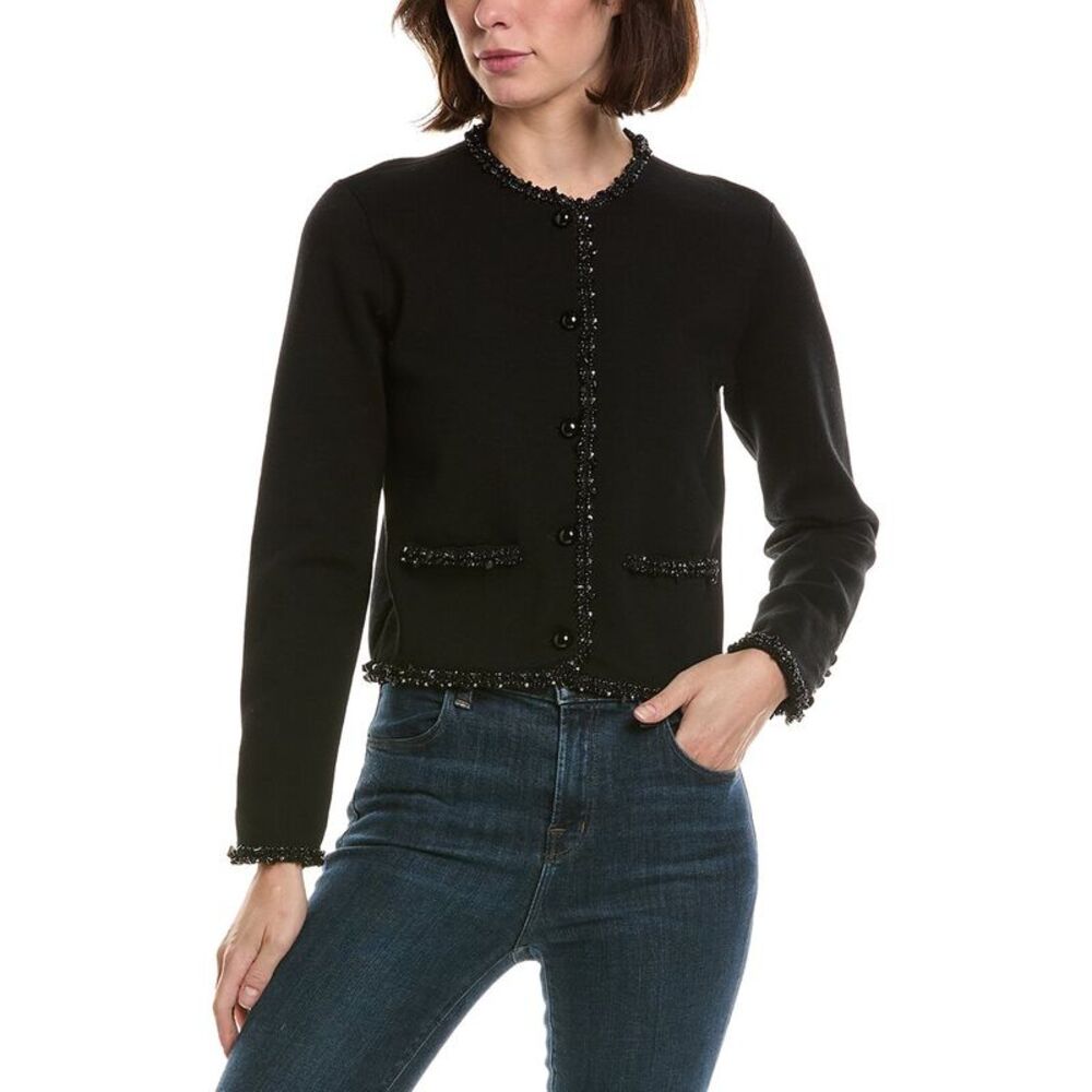 Frame Denim Womens Frame The Beaded Trim Jacket, Black